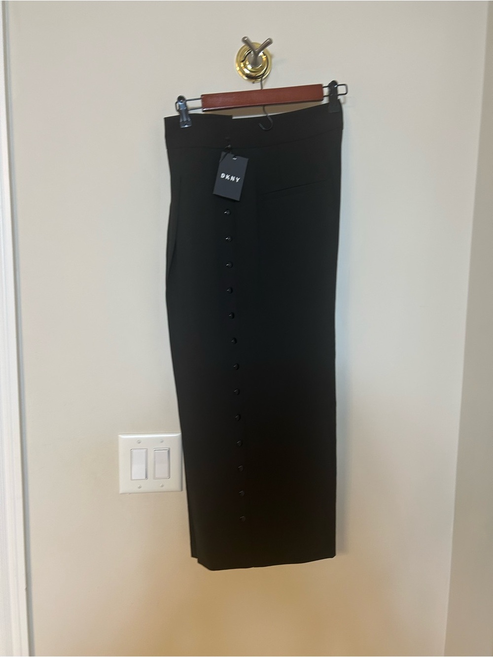 DKNY Black Button-Front Wide-Leg Cropped Pants